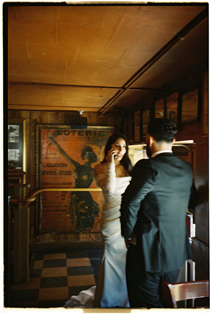 bar wedding photos on film