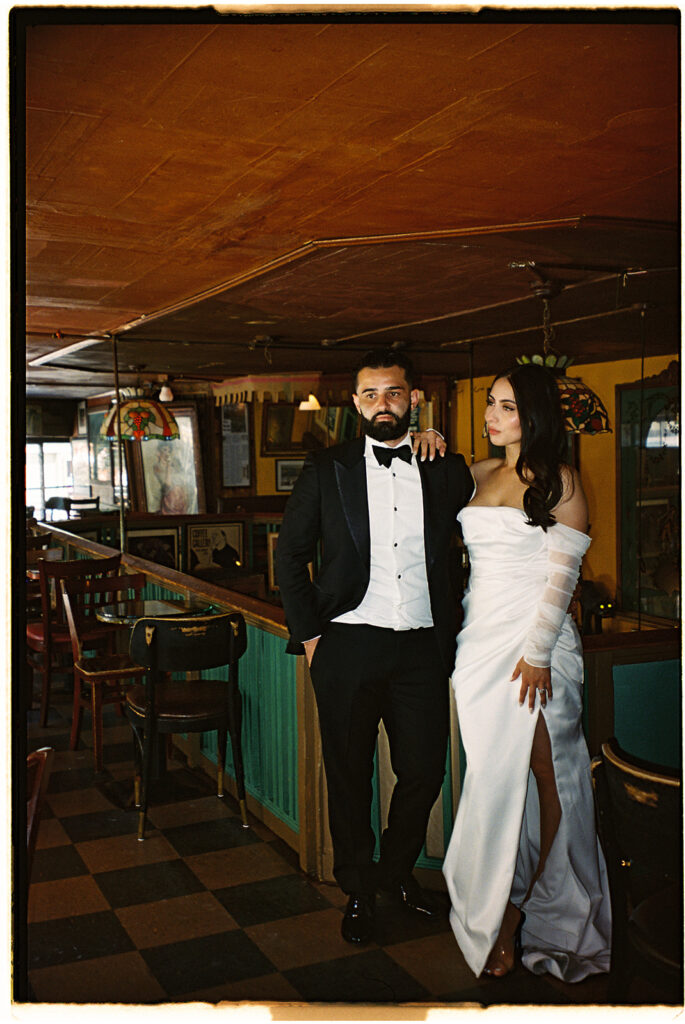 bar wedding photos on film